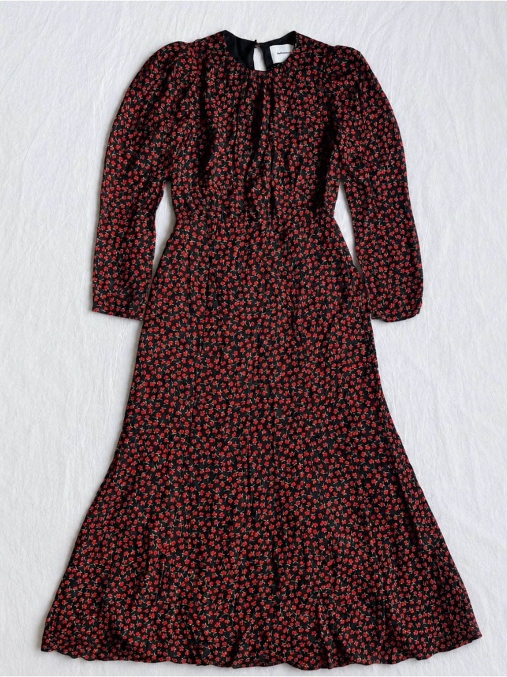 black & red floral long-sleeve Maxi dress